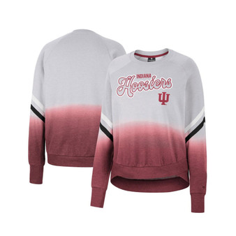 Women's Gray Indiana Hoosiers Cue Cards Dip-Dye Raglan Pullover Sweatshirt