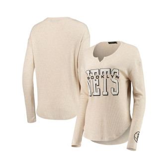 Women's Oatmeal Brooklyn Nets Sunday Thermal Tri-Blend Long Sleeve T-shirt