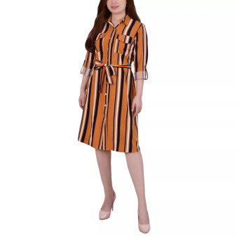 Petite Striped Roll Tab Shirt Dress