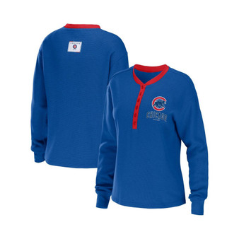 Women's Royal Chicago Cubs Waffle Henley Long Sleeve T-shirt