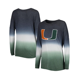 Women's Black, Green Miami Hurricanes Winkle Dip Dye Long Sleeve T-shirt