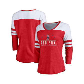 Women's Branded Heather Red Boston Red Sox League Leader Tri-Blend 3/4-Sleeve V-Neck T-shirt