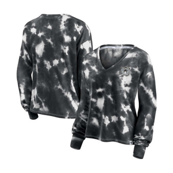 Women's White, Black Las Vegas Raiders Sport Resort Tie-Dye V-Neck Long Sleeve T-shirt
