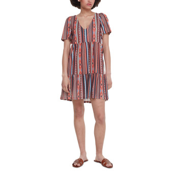 Women's Printed Flutter-Sleeve Tiered Shift Dress