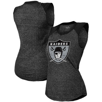 Women's Black Las Vegas Raiders Retro Tri-Blend Raglan Muscle Tank Top