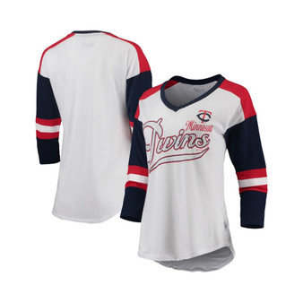 Women's White and Red Minnesota Twins Base Runner 3/4-Sleeve V-Neck T-shirt