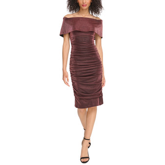 Women's Off-The-Shoulder Side-Ruched Midi Dress