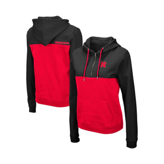 Women's Black and Red Nebraska Huskers Aidan Half-Zip Hoodie