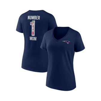 Women's Branded Navy New England Patriots Plus Size Mother's Day #1 Mom V-Neck T-shirt