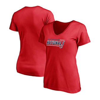 Women's Red Washington Nationals Plus Size Mascot in Bounds V-Neck T-shirt