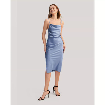 Elegant Alluring Cowl Neck Silk Dress for Women