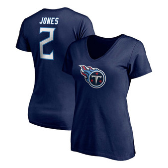 Women's Julio Jones Navy Tennessee Titans Player Icon Name Number V-Neck T-shirt