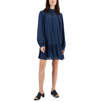 Women's Long-Sleeve Stand-Collar Trapeze Dress