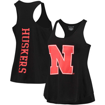 Women's Black Nebraska Huskers Essential 2-Hit Racerback Tank Top