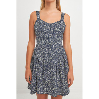 Women's Printed Linen Bustier Dress