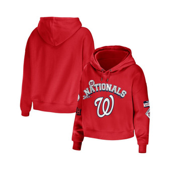 Women's Red Washington Nationals Modest Patches Cropped Pullover Hoodie