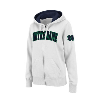 Women's White Notre Dame Fighting Irish Arched Name Full-Zip Hoodie