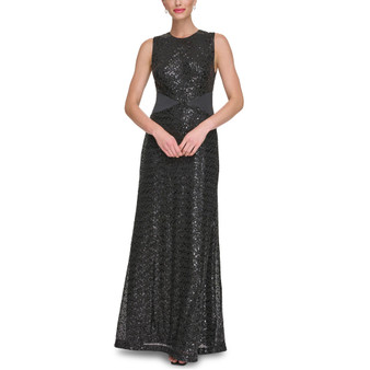 Women's Jewel-Neck Sleeveless Sequin Gown