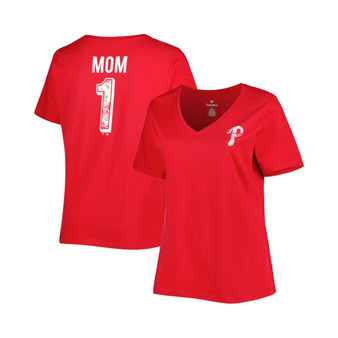 Women's Red Philadelphia Phillies Plus Size Best Mom Ever V-Neck T-shirt