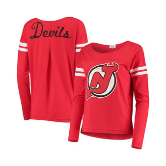 Women's by Alyssa Milano Red New Jersey Devils Free Agent Long Sleeve T-shirt