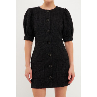 Women's Puff Sleeve Tweed Mini Dress