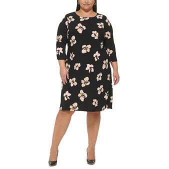 Plus Size Printed 3/4-Sleeve Jersey Shift Dress