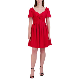 Women's Knot-Front Short-Sleeve Pleated Dress