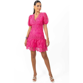 Pia Short Women's Dress In Pink Lace