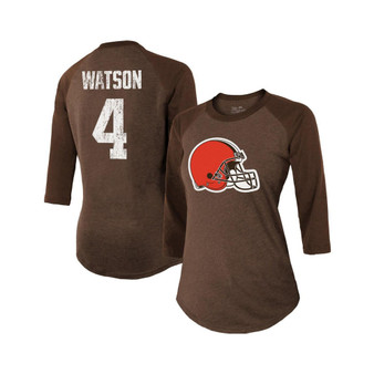 Women's Threads Deshaun Watson Brown Cleveland Browns Name & Number Raglan 3/4 Sleeve T-shirt