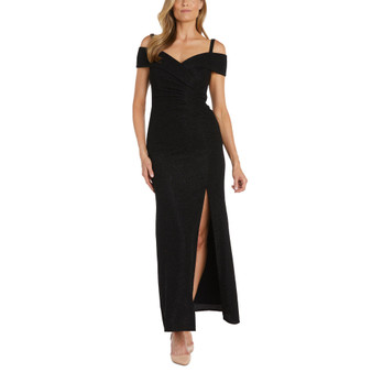 Petite Cold-Shoulder Slit-Front Glitter Gown
