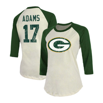 Women's Davante Adams Cream, Green Green Bay Packers Player Raglan Name Number 3/4 Sleeve T-shirt