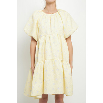 Women's Floral Jacquard Tiered Midi Dress