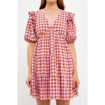 Women's Rickrack Trim Edge Check Mini Dress