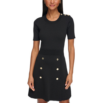 Women's Button-Trim A-Line Sweater Dress