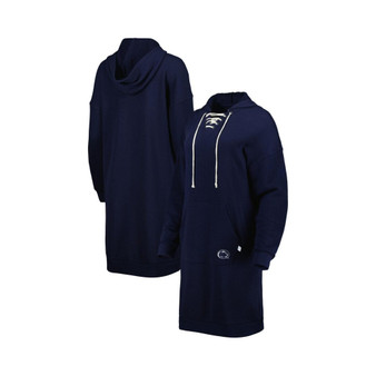 Women's Navy Penn State Nittany Lions Quick Pass Lace-Up V-Neck Hoodie Dress