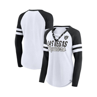 Women's Branded White Las Vegas Raiders Plus Size True to Form Lace-Up V-Neck Raglan Long Sleeve T-shirt