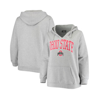 Women's Heathered Gray Ohio State Buckeyes Plus Size Notch Neck Pullover Hoodie