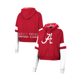 Women's Crimson Alabama Crimson Tide Throwback Stripe Arch Logo Cropped Pullover Hoodie
