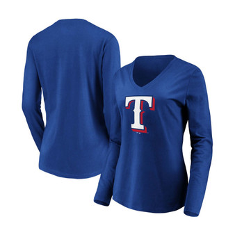 Women's Royal Texas Rangers Official Logo Long Sleeve V-Neck T-shirt