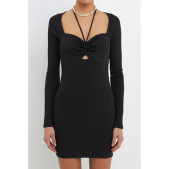 Women's Center Ruched Haltered Fitted Mini Dress