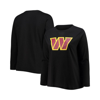 Women's Branded Black Washington Commanders Plus Size Primary Logo Long Sleeve T-shirt