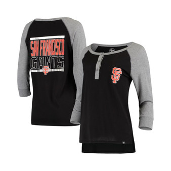 Women's Black San Francisco Giants Foil Henley Raglan 3/4-Sleeve T-shirt