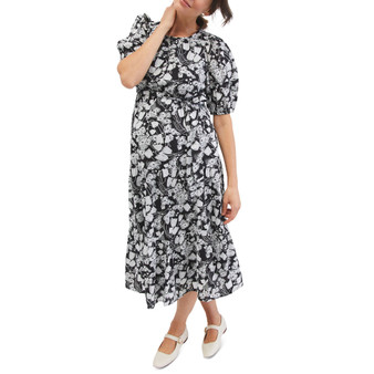 Cotton Crosshatch Tiered Midi Maternity Dress