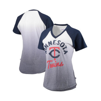 Women's Navy and White Minnesota Twins Shortstop Ombre Raglan V-Neck T-shirt
