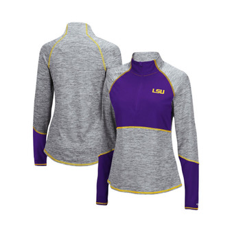 Women's Heathered Gray, Purple LSU Tigers Color Block Space-Dye Raglan Quarter-Zip Top