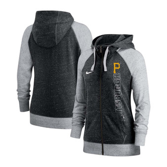 Women's Black Pittsburgh Pirates In Pocket Gym Vintage-Like Full-Zip Hoodie