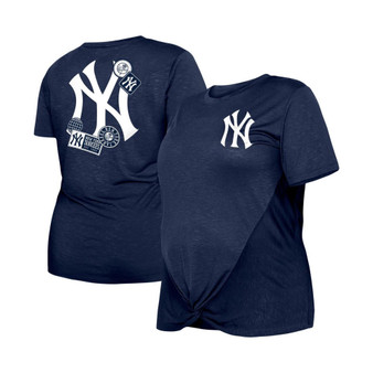 Women's Navy New York Yankees Plus Size Two-Hit Front Knot T-shirt