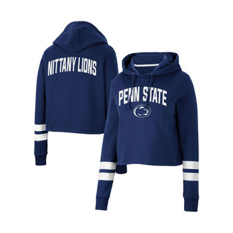 Women's Navy Penn State Nittany Lions Throwback Stripe Cropped Pullover Hoodie