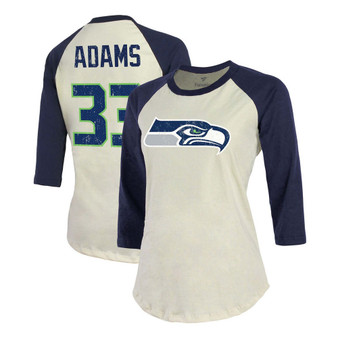 Women's Jamal Adams Cream, Navy Seattle Seahawks Player Raglan Name Number 3/4 Sleeve T-shirt