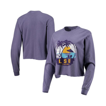 Women's Purple Lsu Tigers Palm Trees Sunset Long Sleeve Crop Top